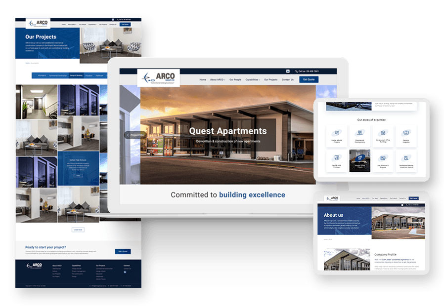 Whirl Wind School created the website for construction company ARCO to present their services